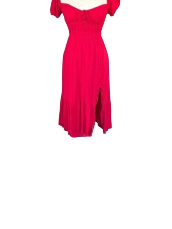 Hollister Dresses & Skirts - Y2K Hollister Babydoll Red Smocked Midi Dress Milkmaid Puff Sleeve Medium